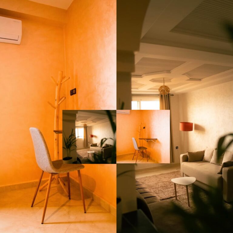 Warmly lit room interior at the Endless Wave surf house