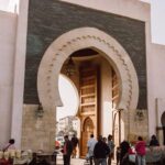 Traditional Moroccan arched doorway with carved details